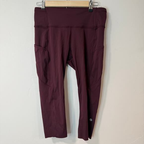 Lululemon Women's Fast & Free Crop Leggings Tight Running Active Dark Red 10 - Picture 1 of 5